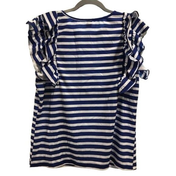 Women's Large Sleeveless Top with Ruffles Shein Blue and White Stripe - Picture 2 of 2
